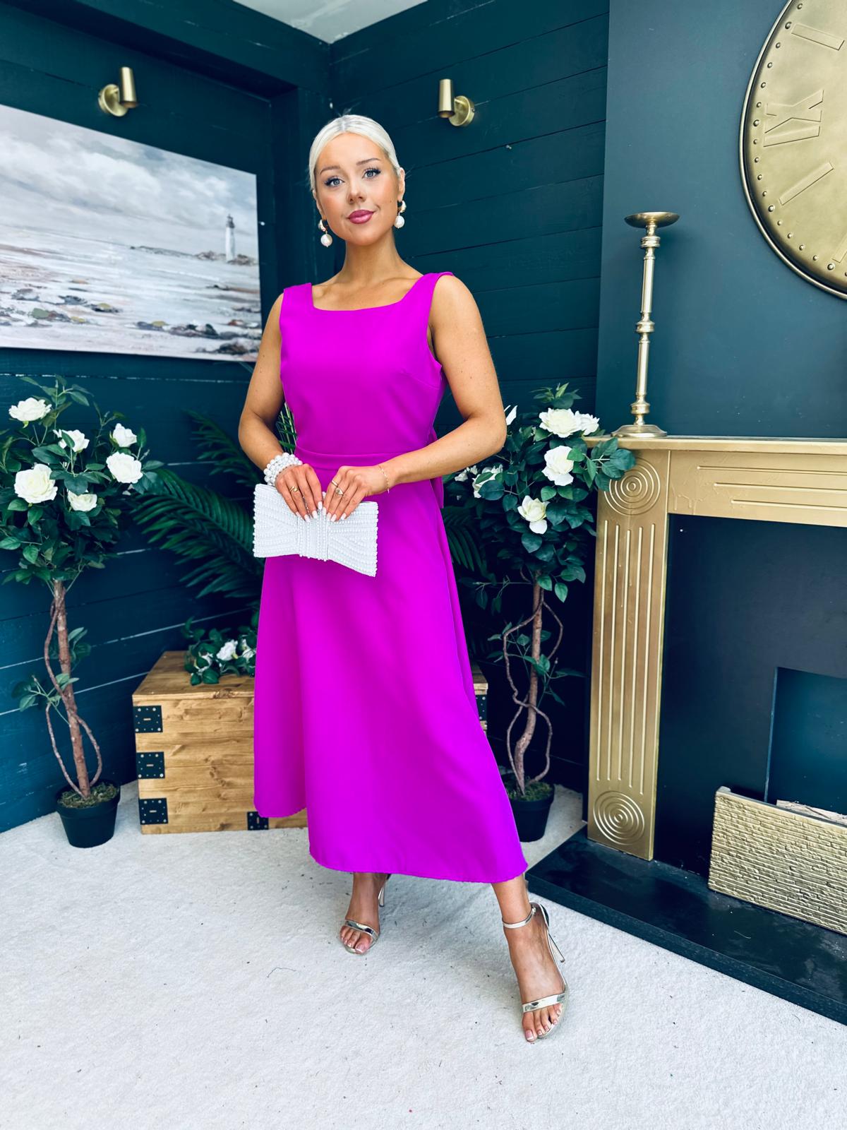 Roz Pearl Bow Detail Midi Dress Orchid