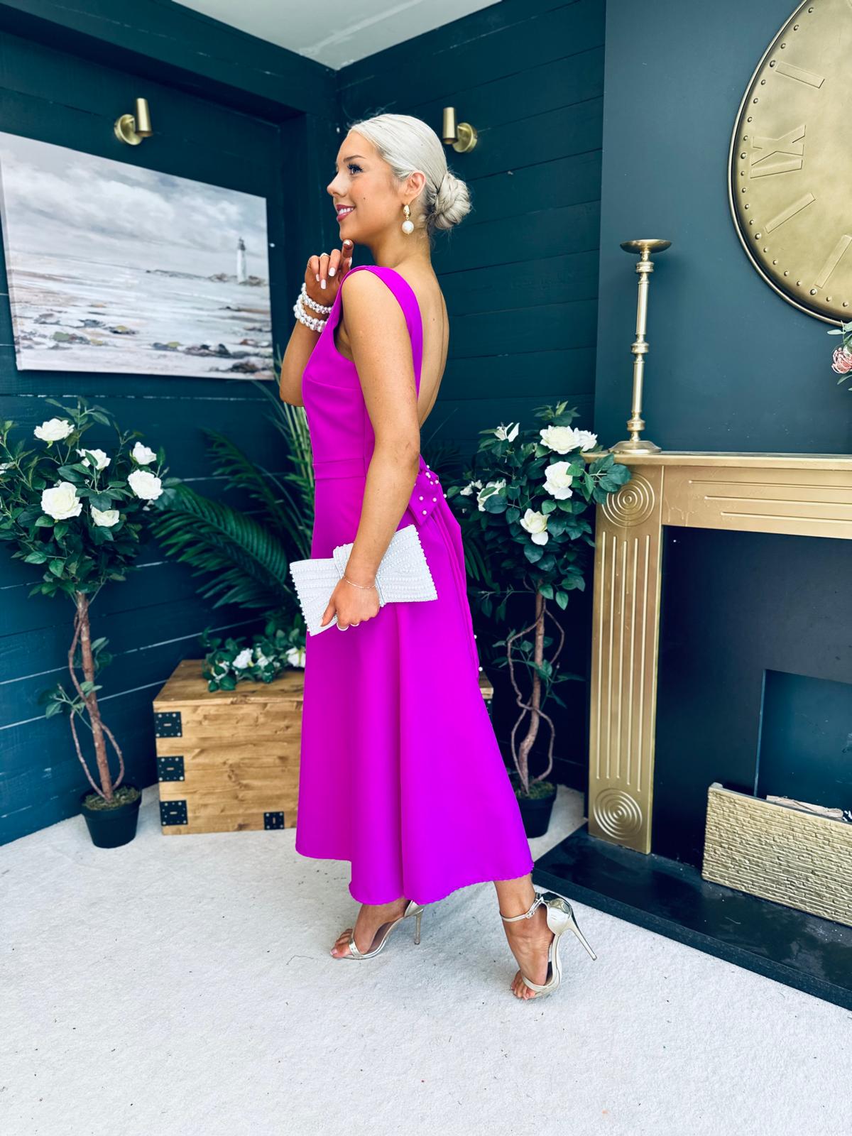 Roz Pearl Bow Detail Midi Dress Orchid