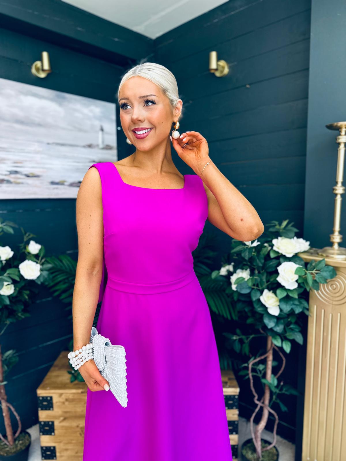 Roz Pearl Bow Detail Midi Dress Orchid