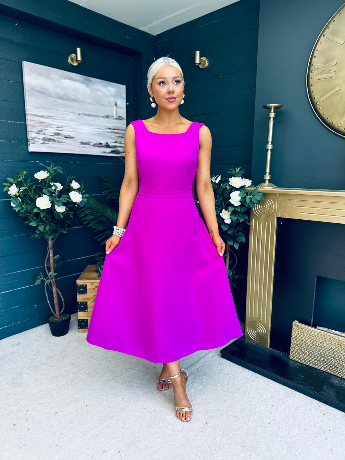 Roz Pearl Bow Detail Midi Dress Orchid