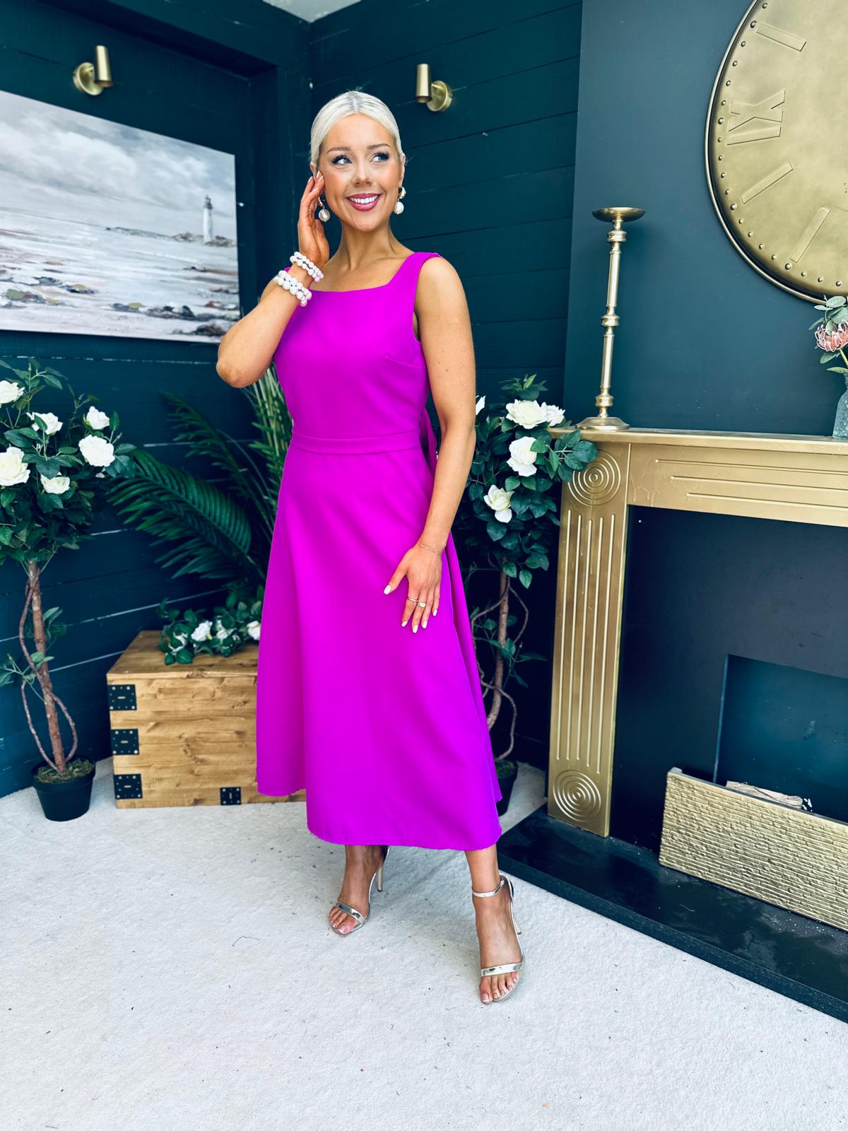 Roz Pearl Bow Detail Midi Dress Orchid
