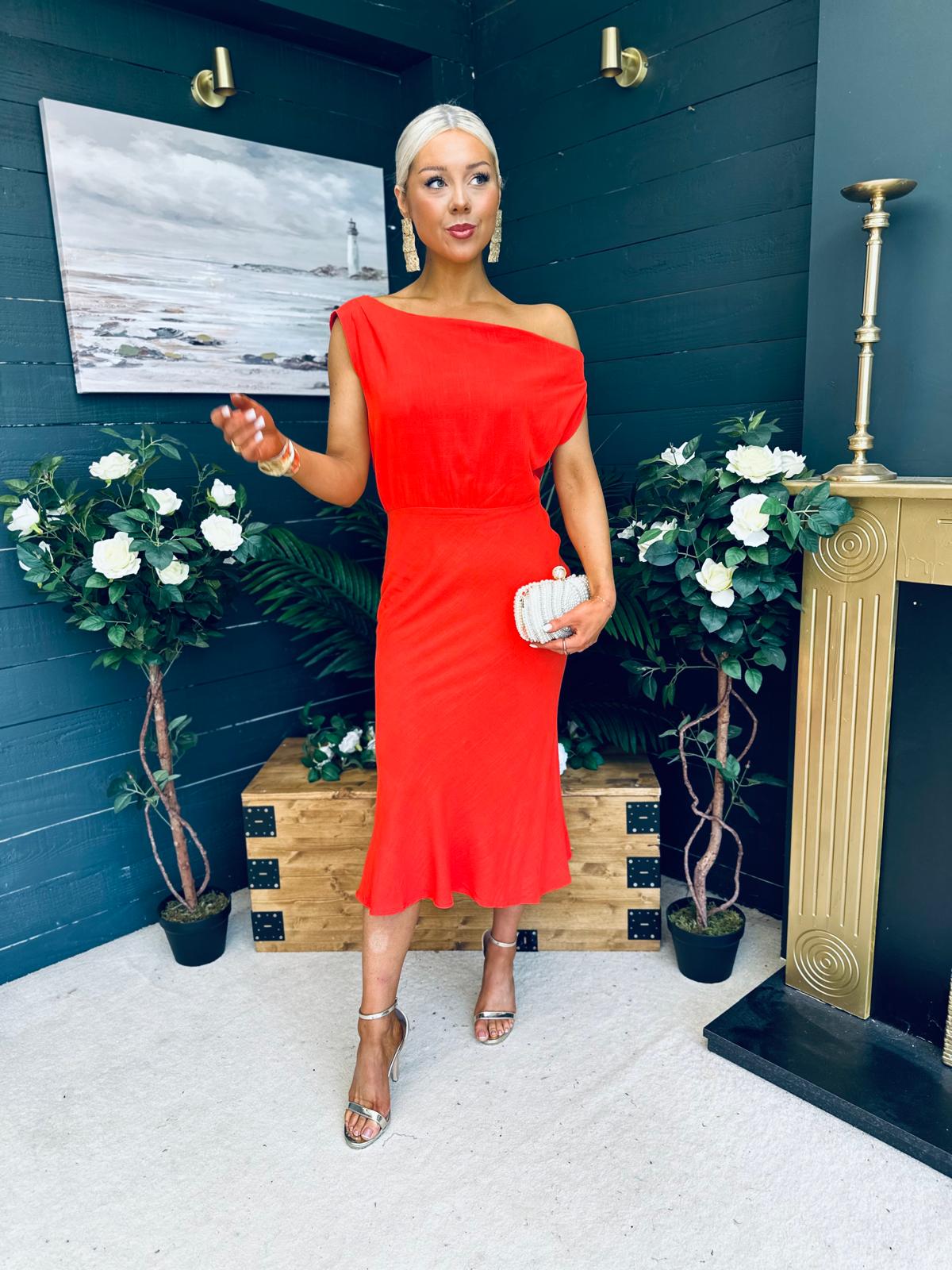 Ella One Shoulder Midi Dress Morange