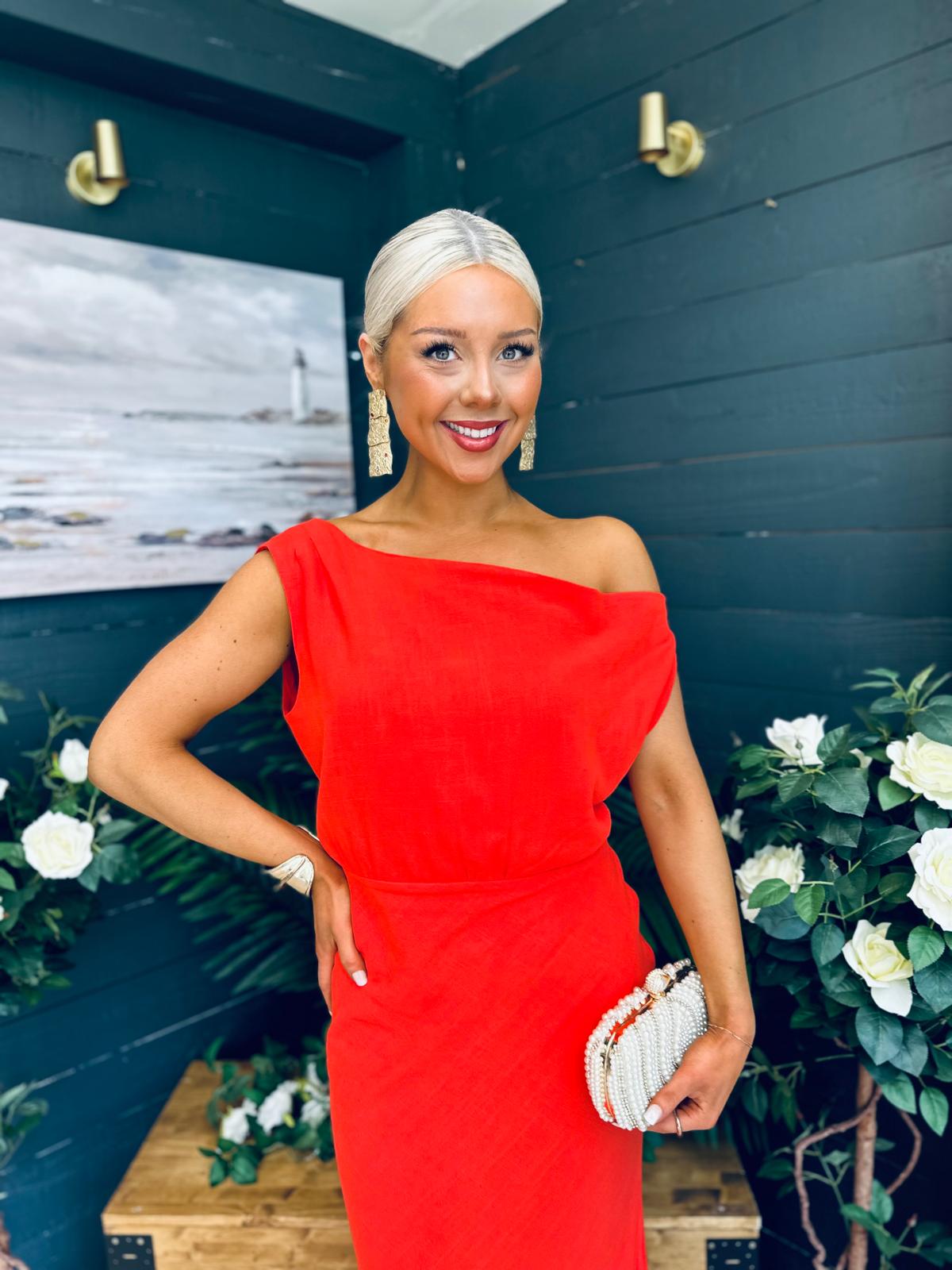 Ella One Shoulder Midi Dress Morange