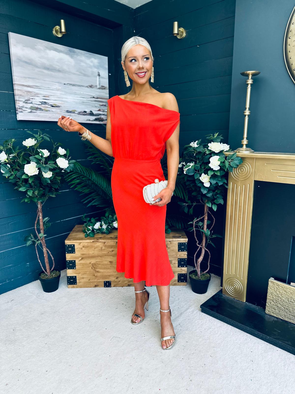 Ella One Shoulder Midi Dress Morange