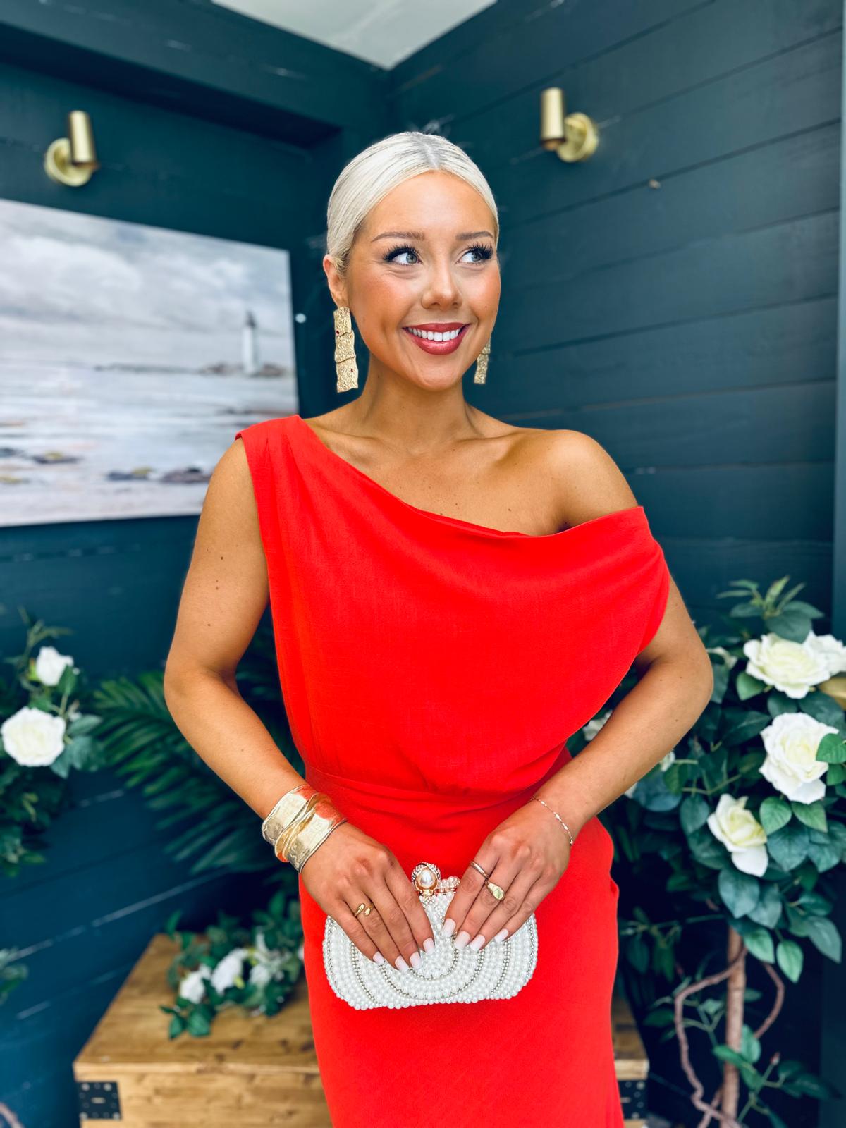 Ella One Shoulder Midi Dress Morange