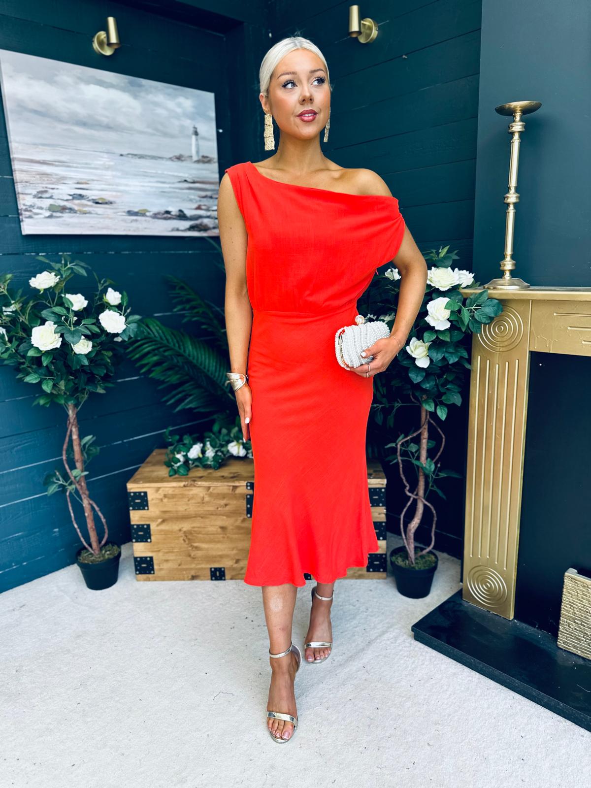 Ella One Shoulder Midi Dress Morange