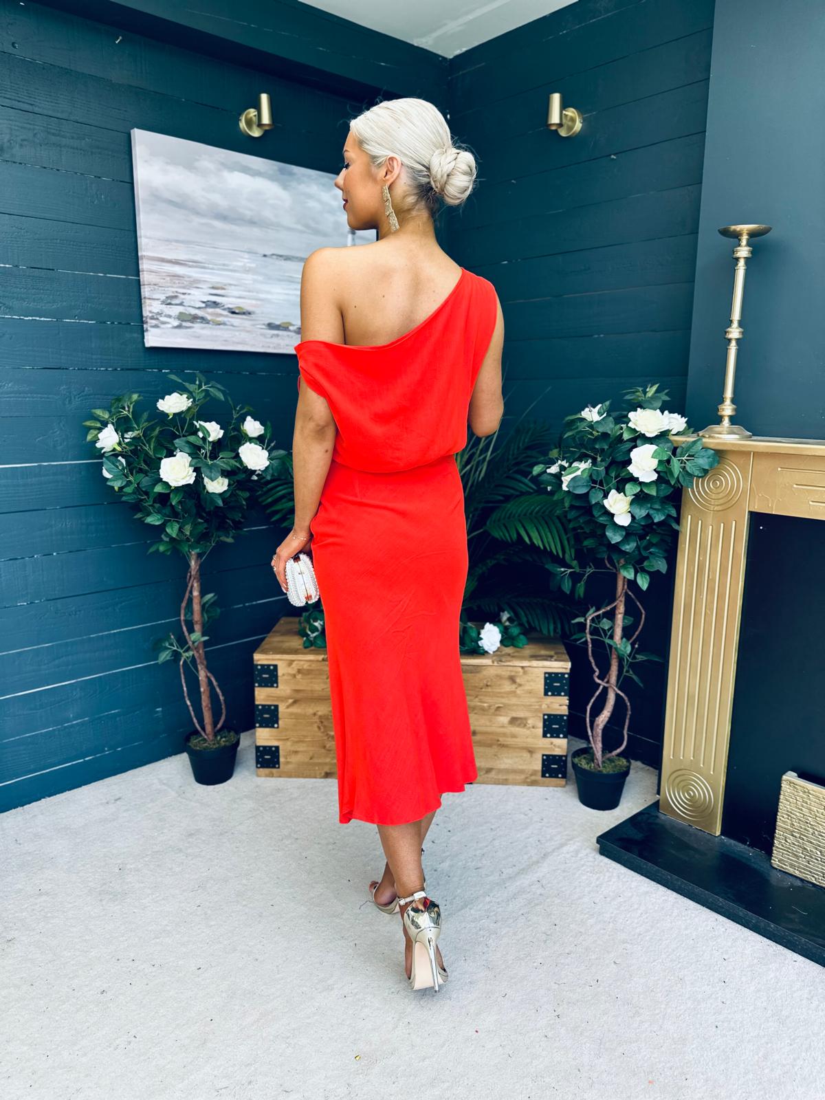 Ella One Shoulder Midi Dress Morange