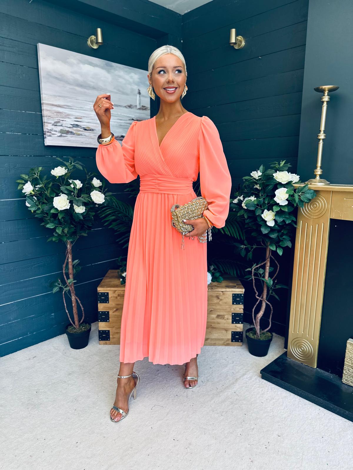 Blaire Banded Midi Dress Peach