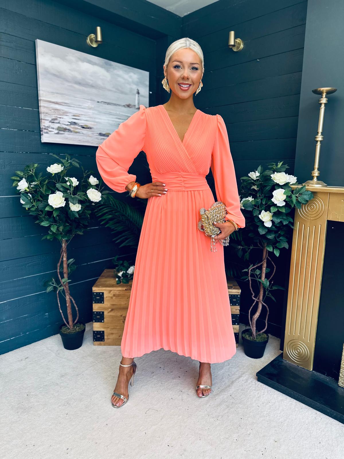 Blaire Banded Midi Dress Peach