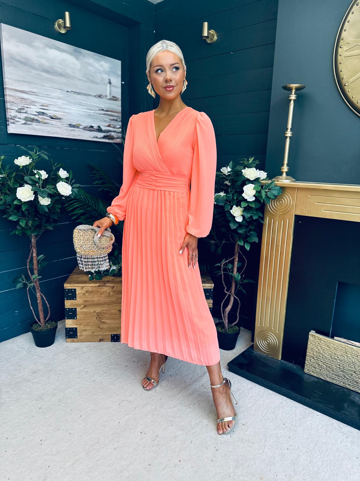 Blaire Banded Midi Dress Peach
