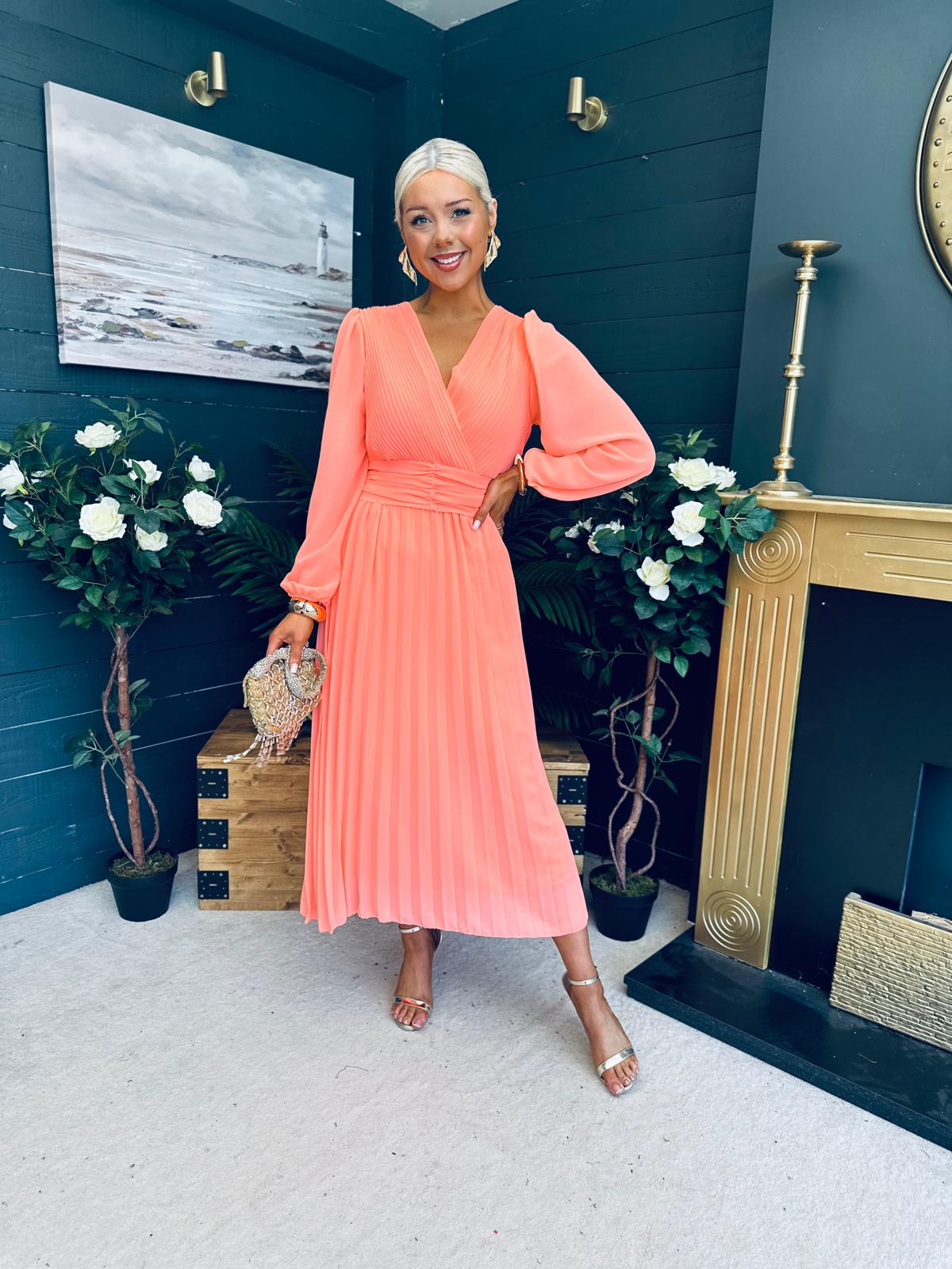 Blaire Banded Midi Dress Peach