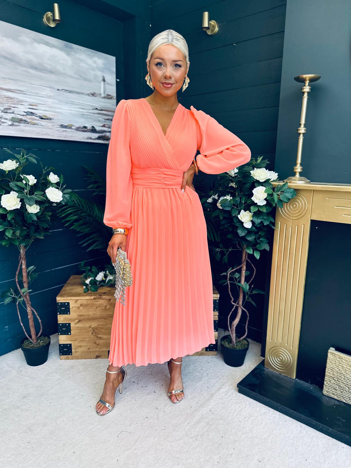 Blaire Banded Midi Dress Peach