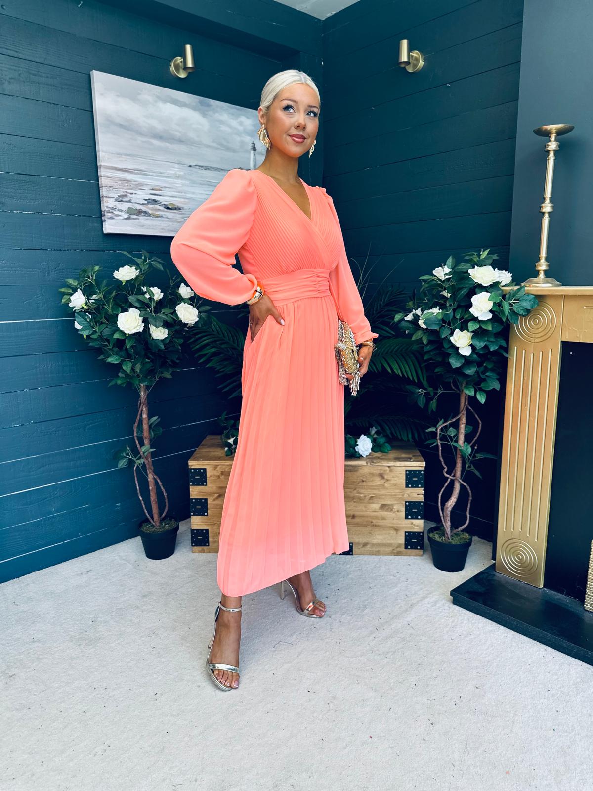 Blaire Banded Midi Dress Peach
