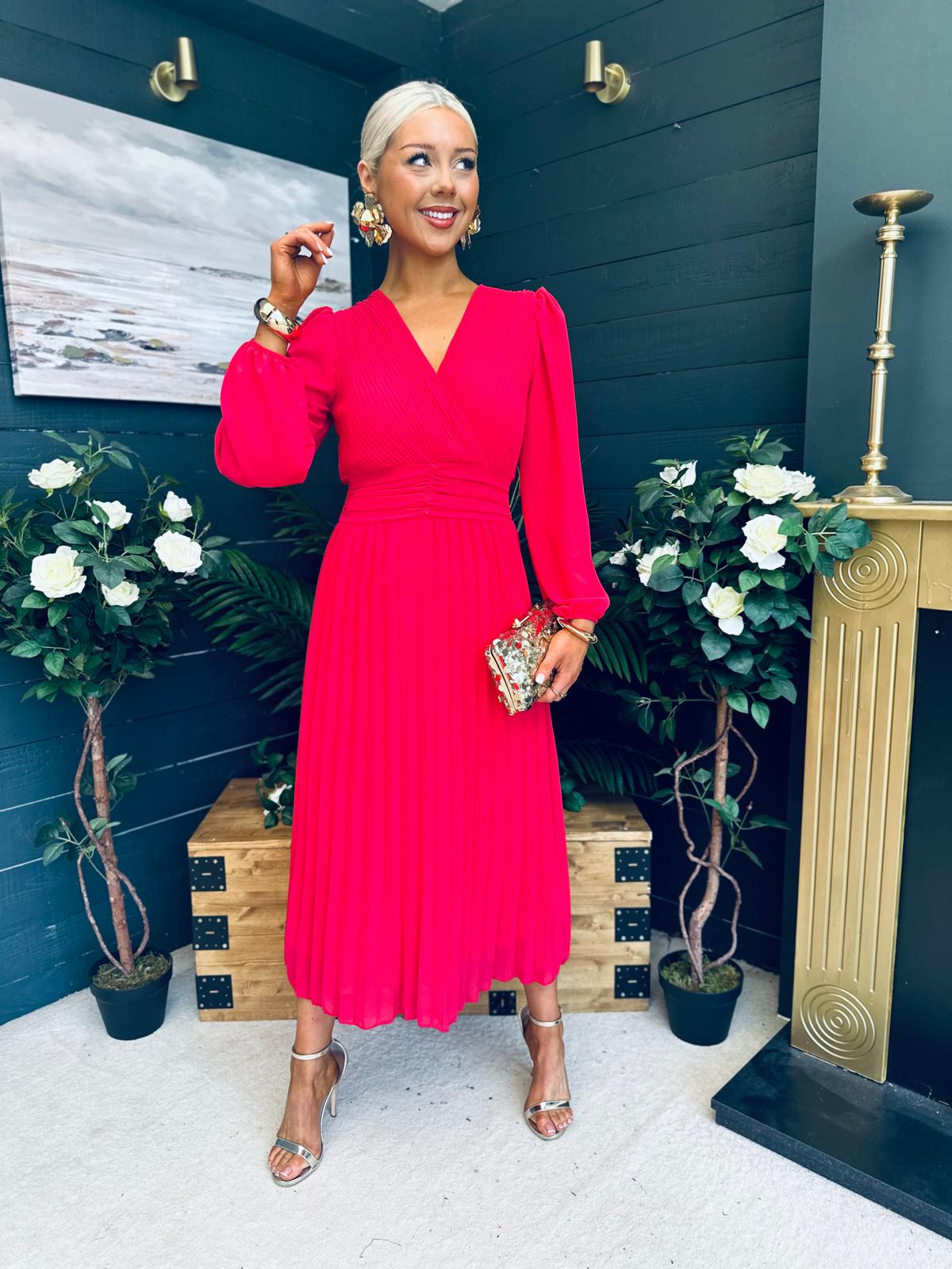 Blaire Banded Midi Dress Strawberry