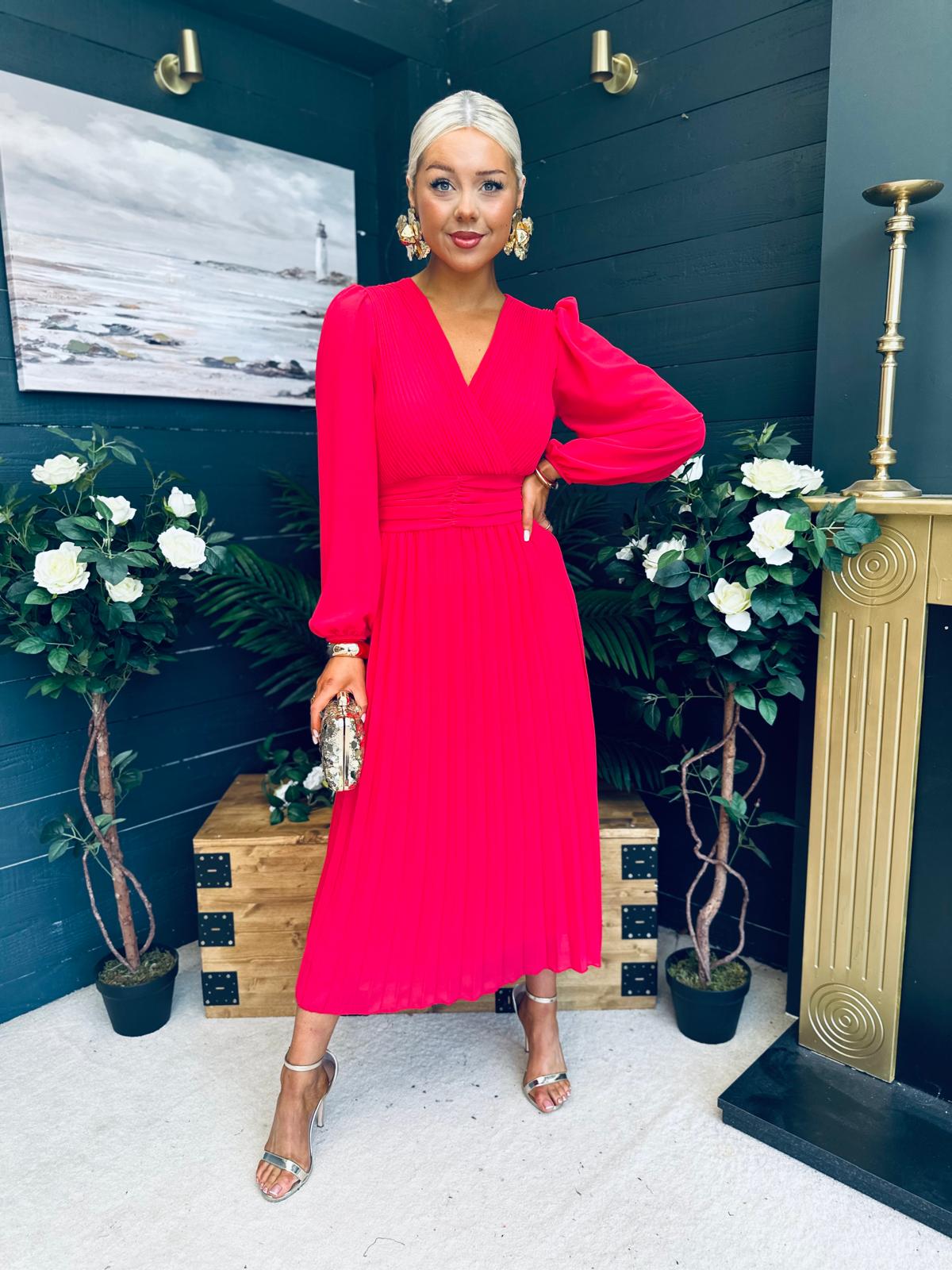 Blaire Banded Midi Dress Strawberry