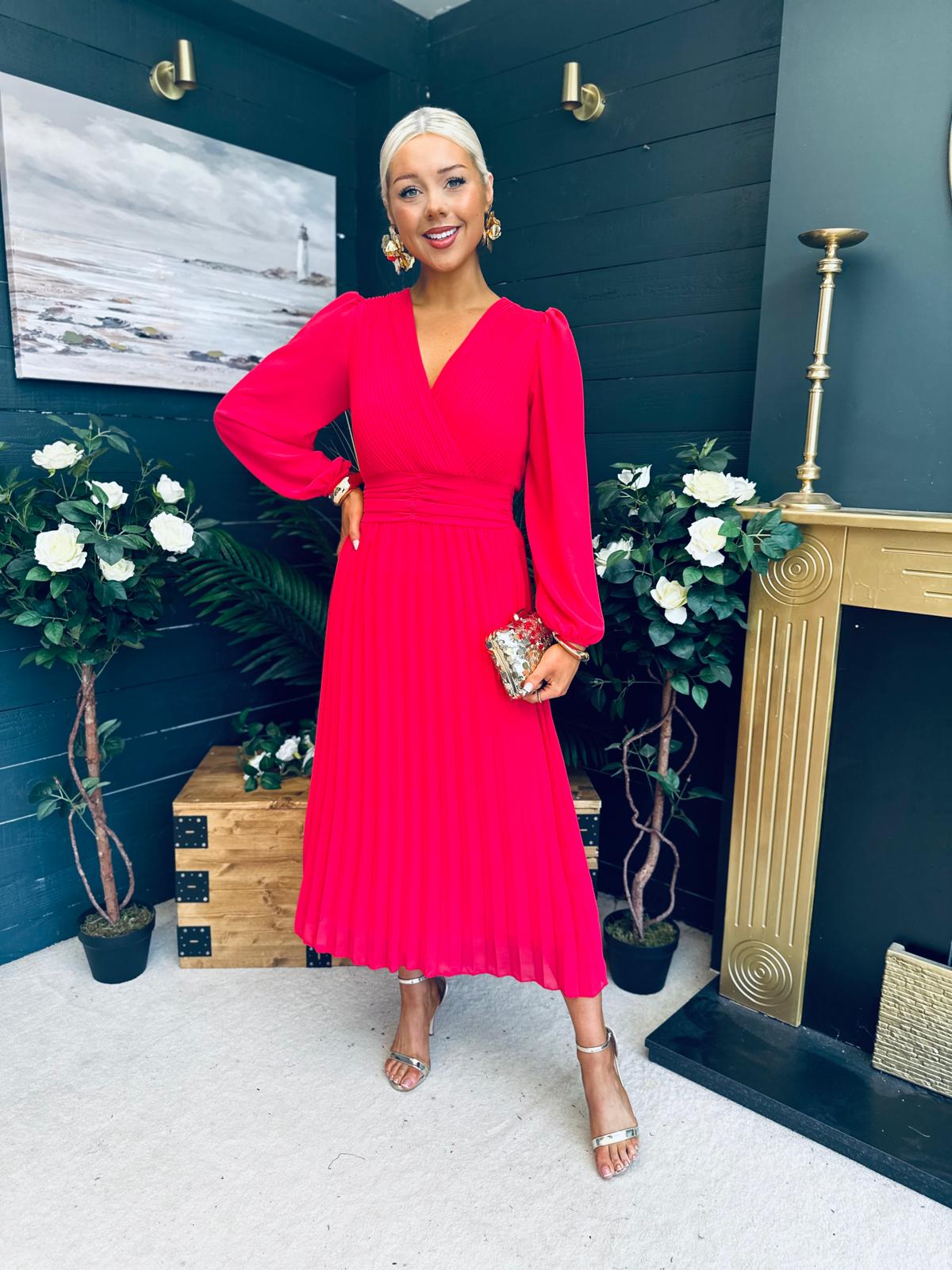 Blaire Banded Midi Dress Strawberry