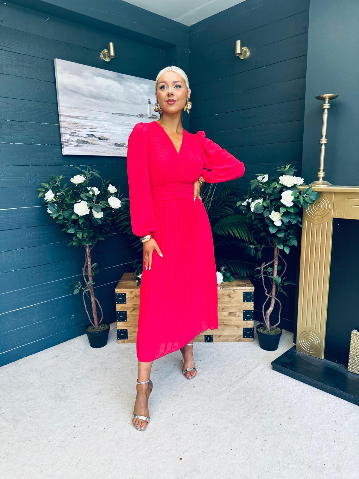 Blaire Banded Midi Dress Strawberry