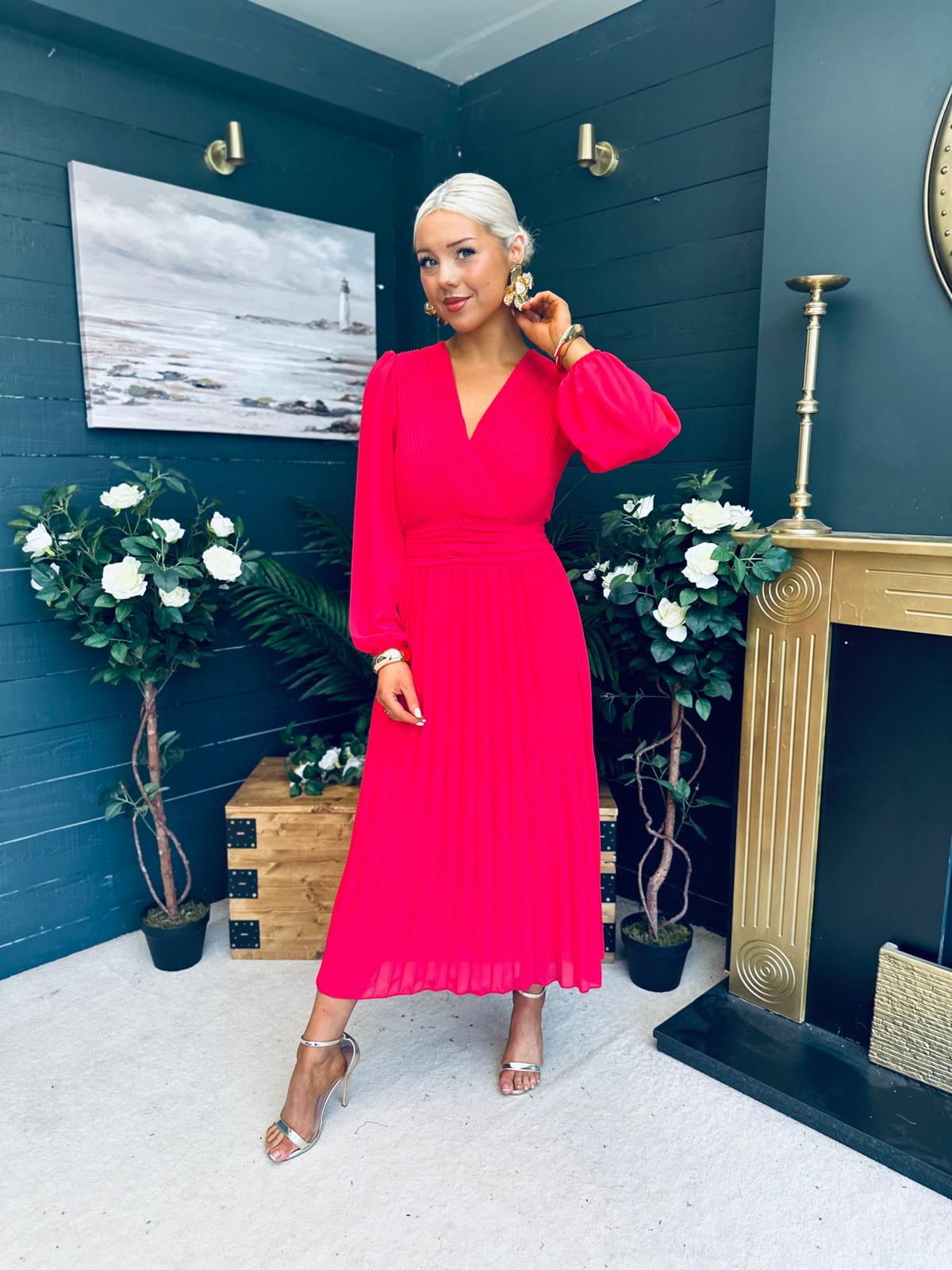 Blaire Banded Midi Dress Strawberry