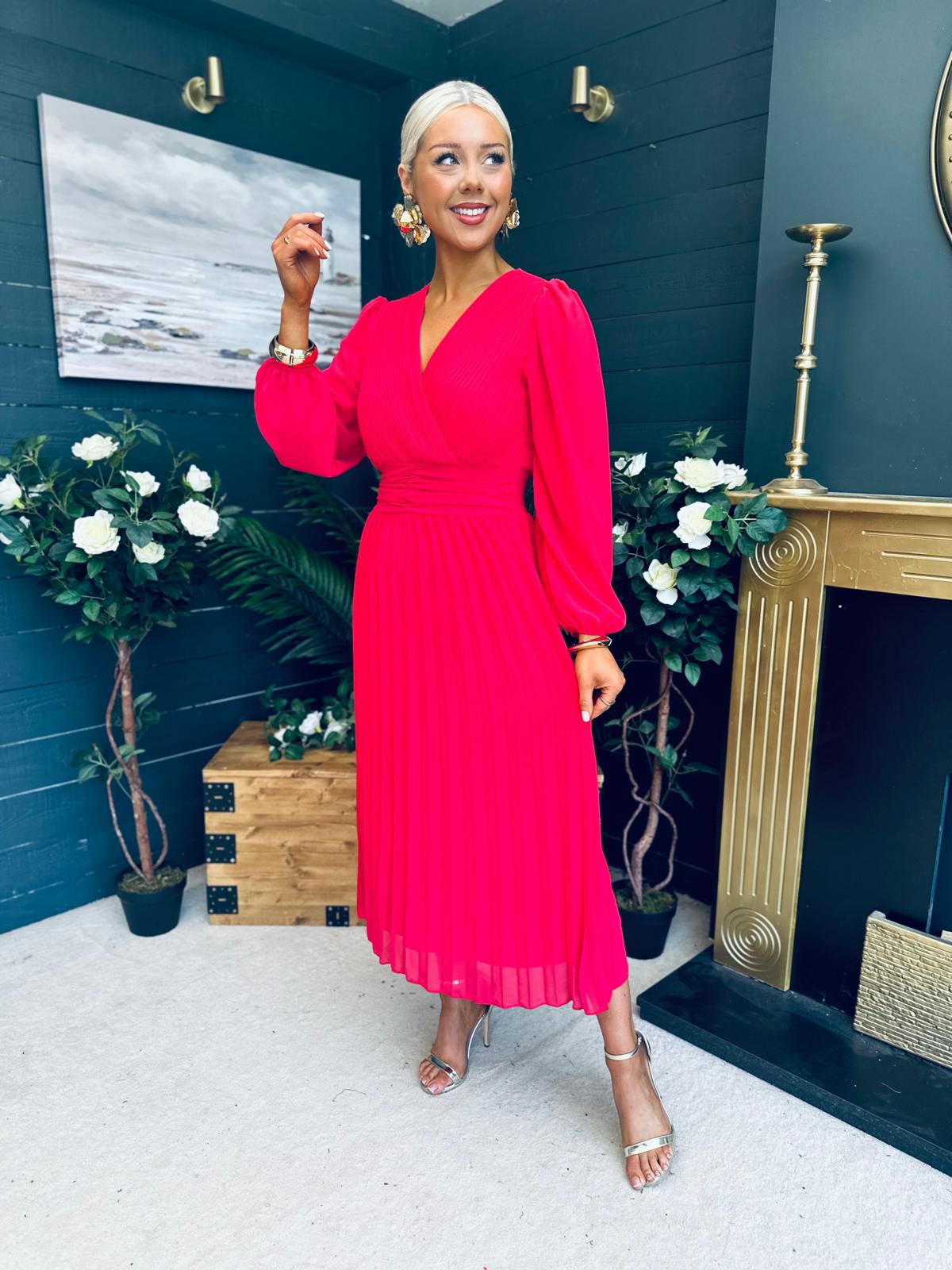 Blaire Banded Midi Dress Strawberry