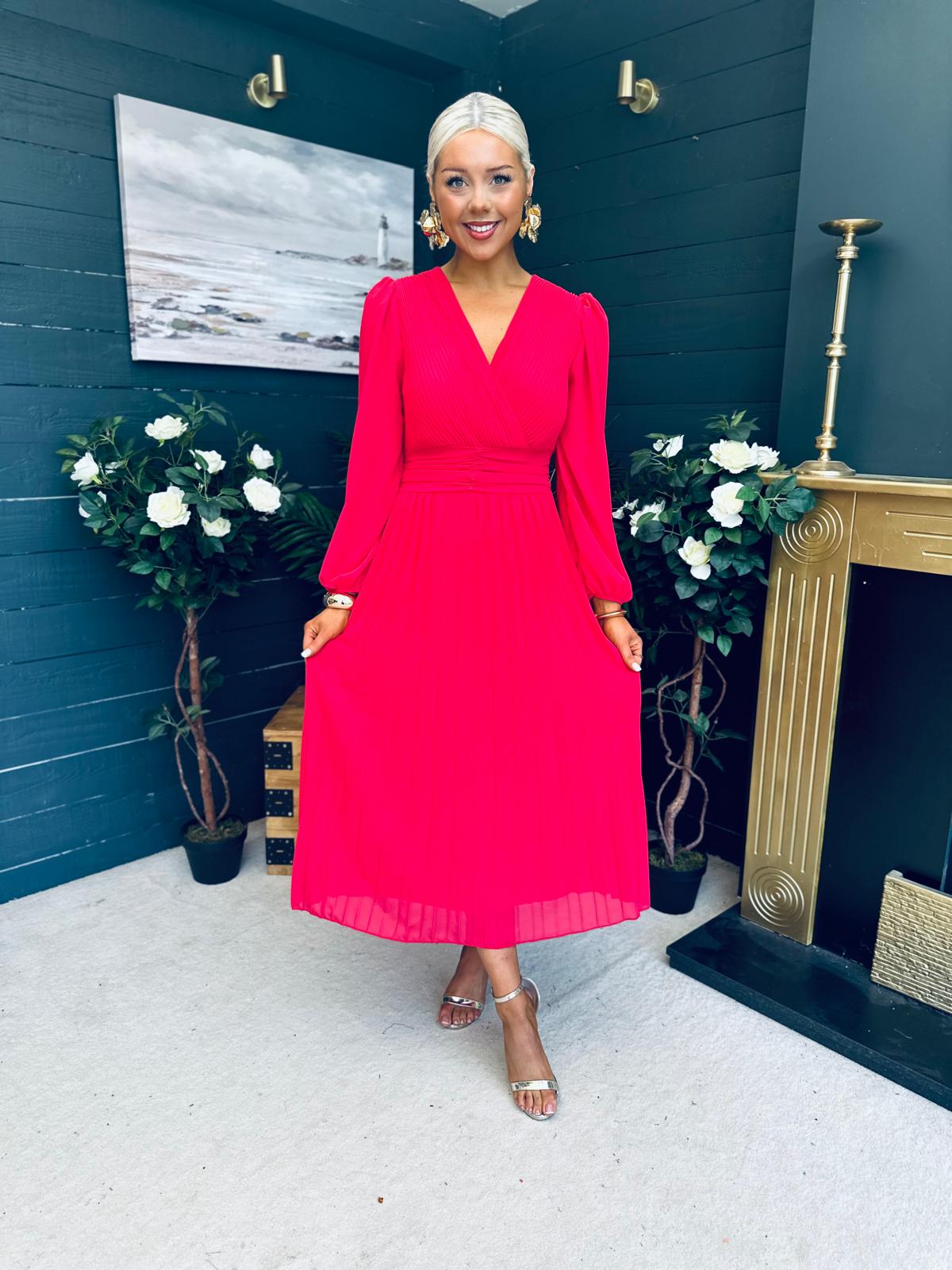 Blaire Banded Midi Dress Strawberry