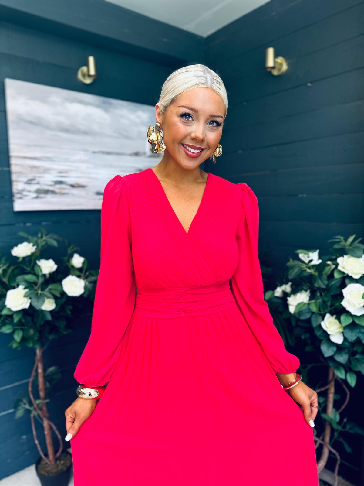 Blaire Banded Midi Dress Strawberry