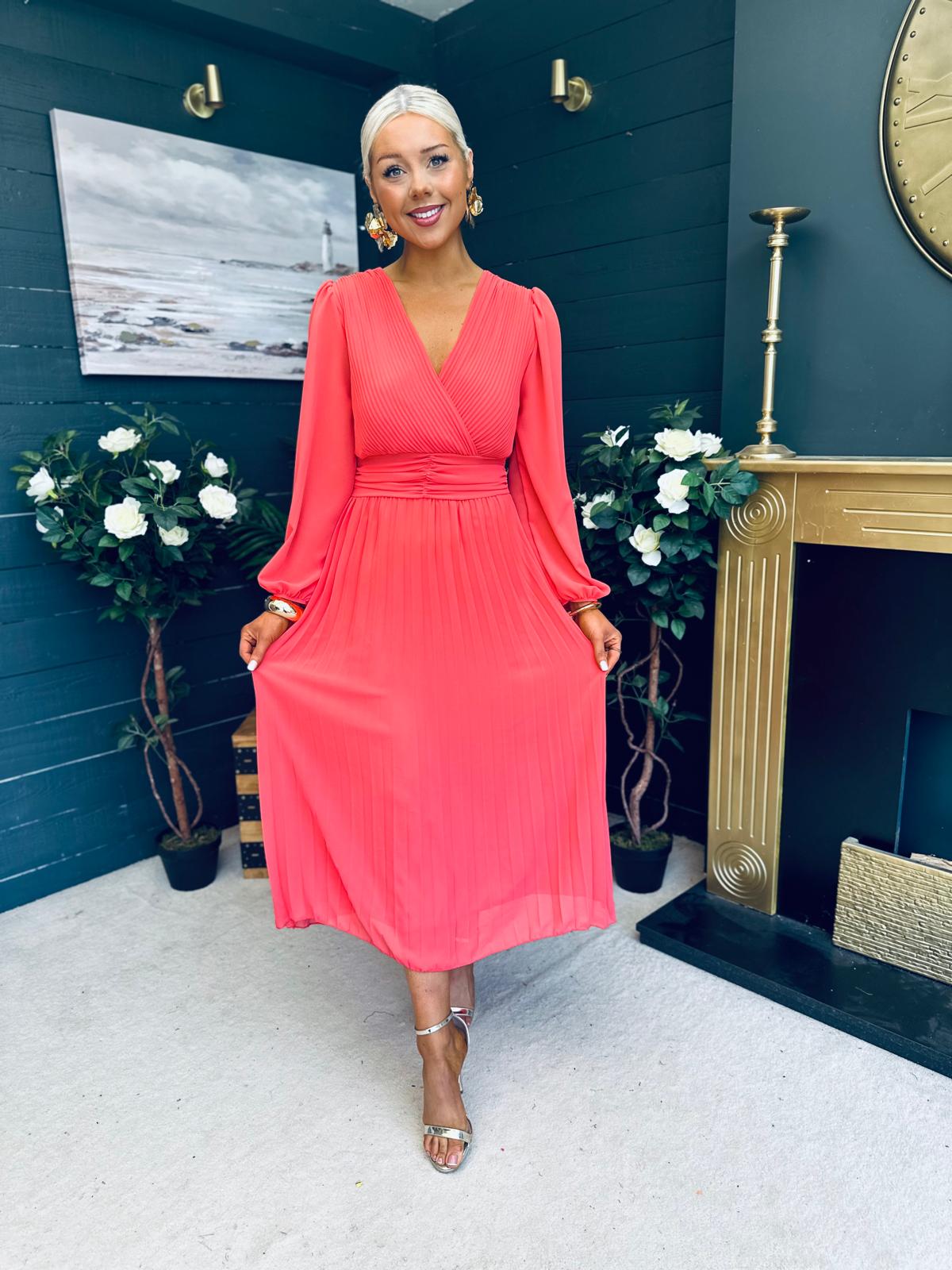 Blaire Banded Midi Dress Coral