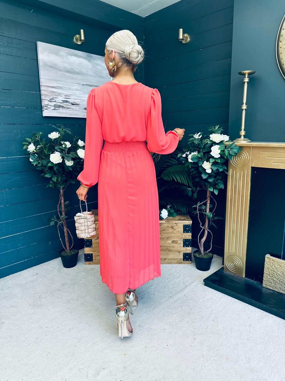 Blaire Banded Midi Dress Coral