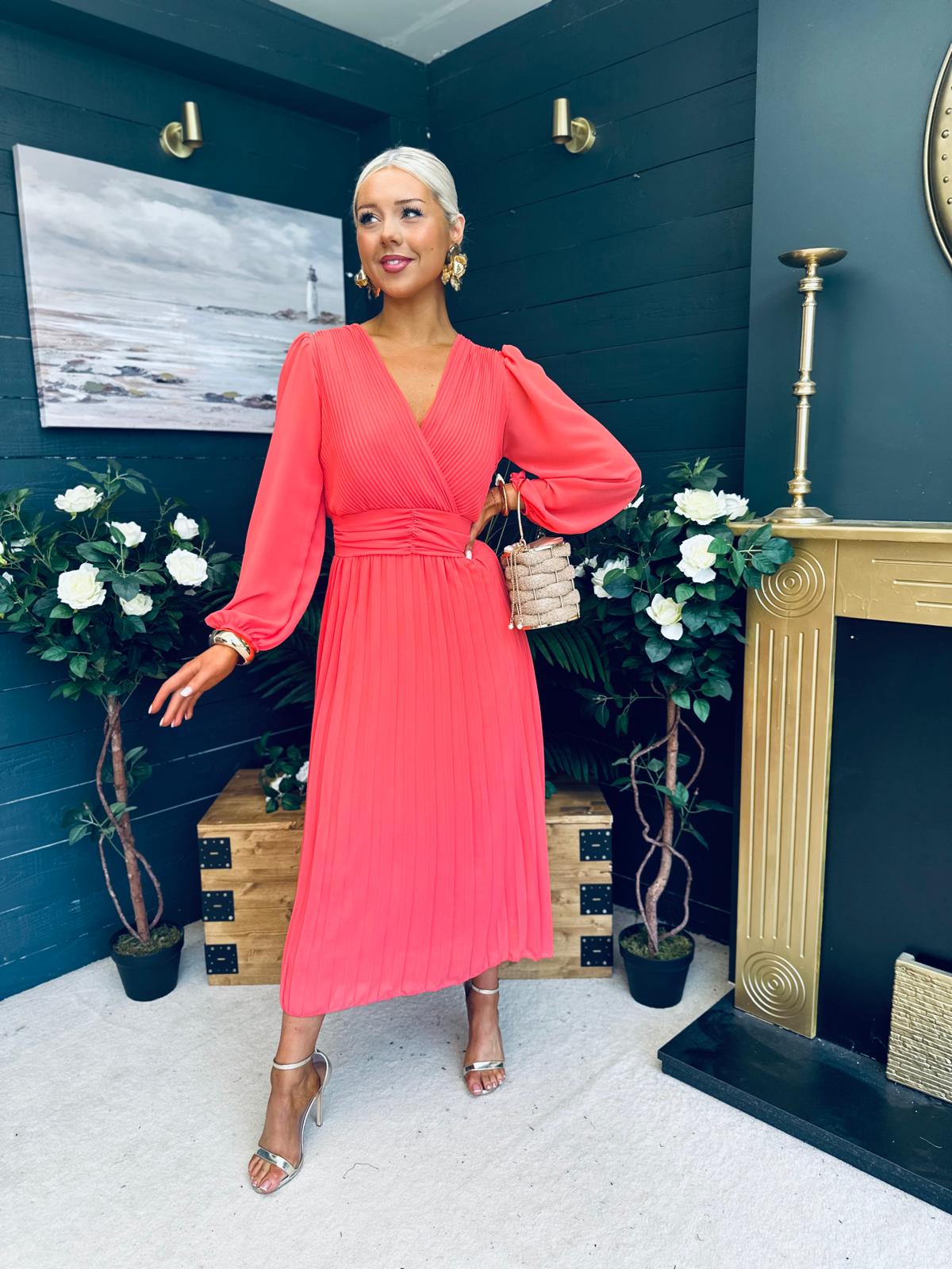 Blaire Banded Midi Dress Coral