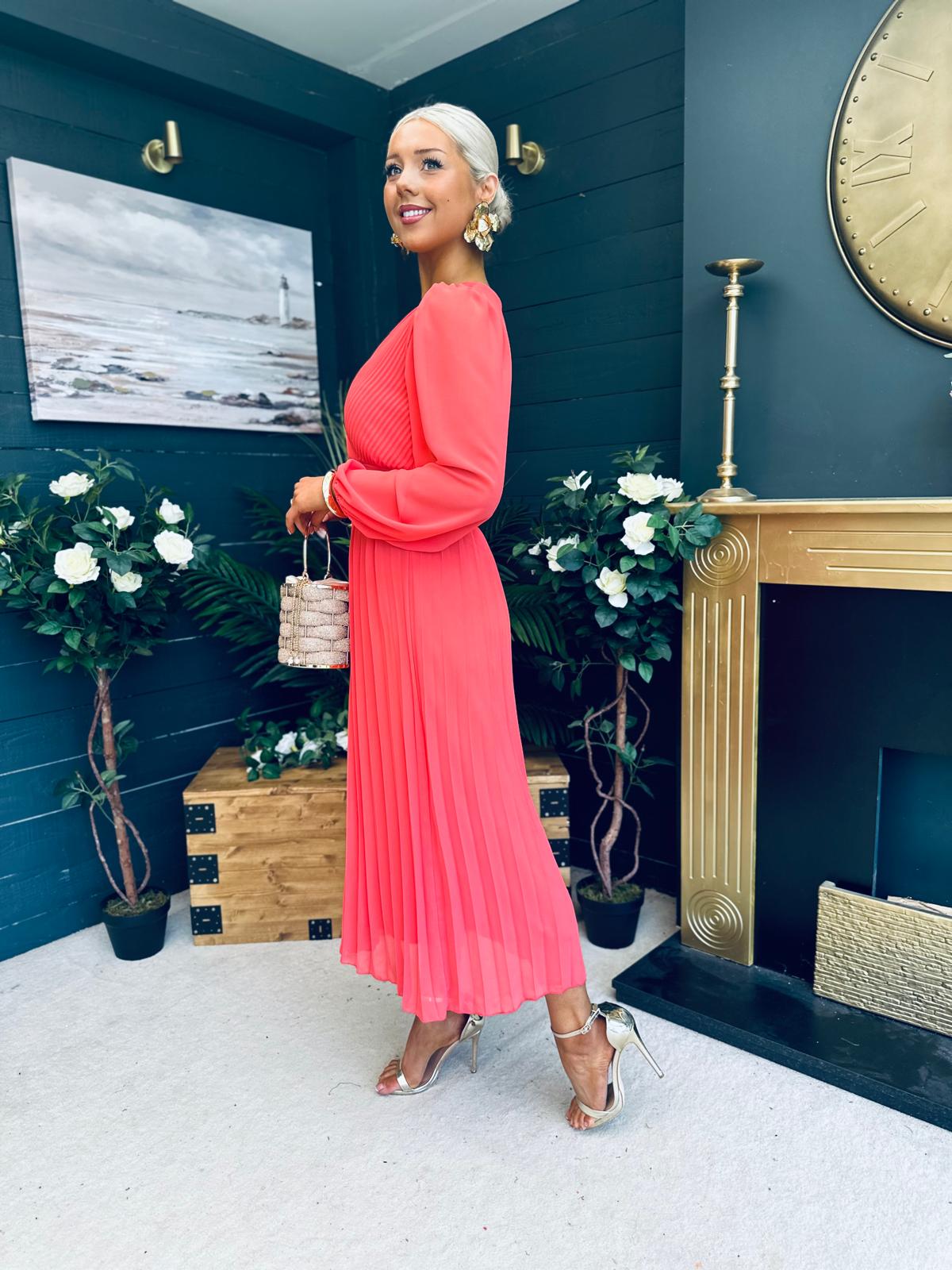 Blaire Banded Midi Dress Coral