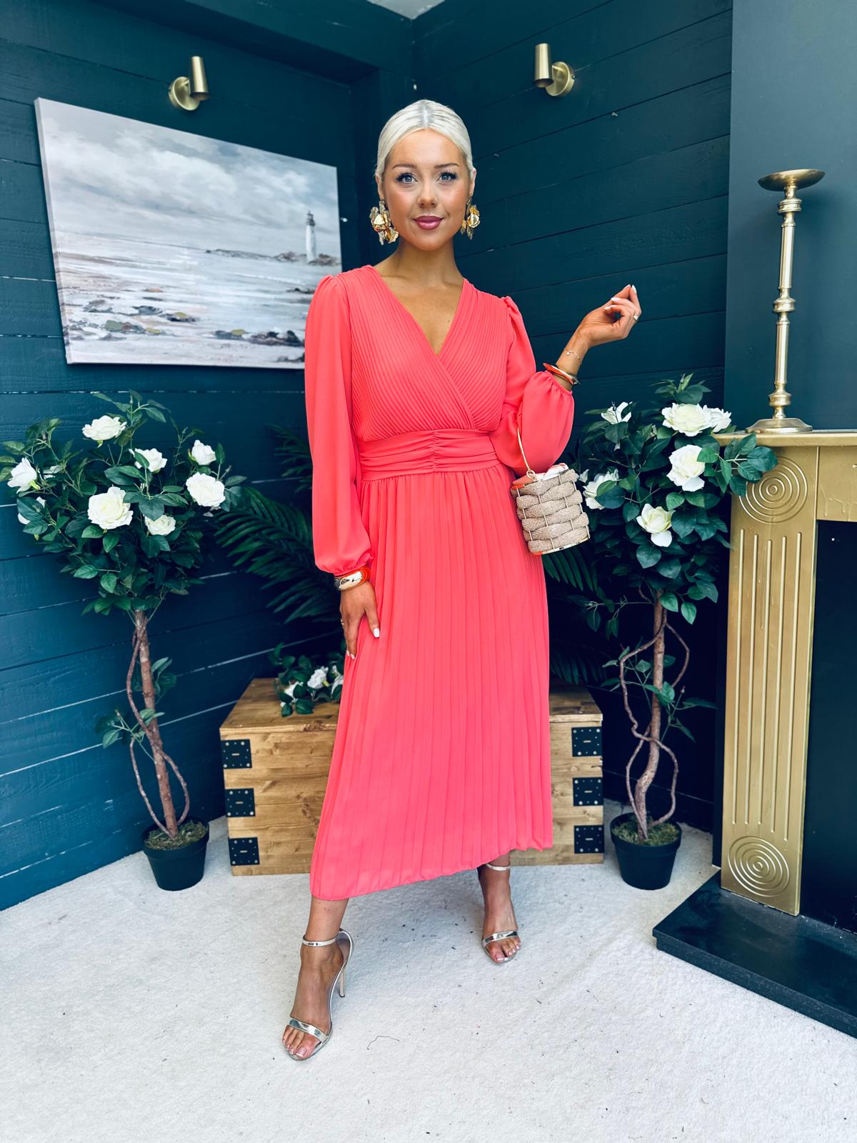 Blaire Banded Midi Dress Coral