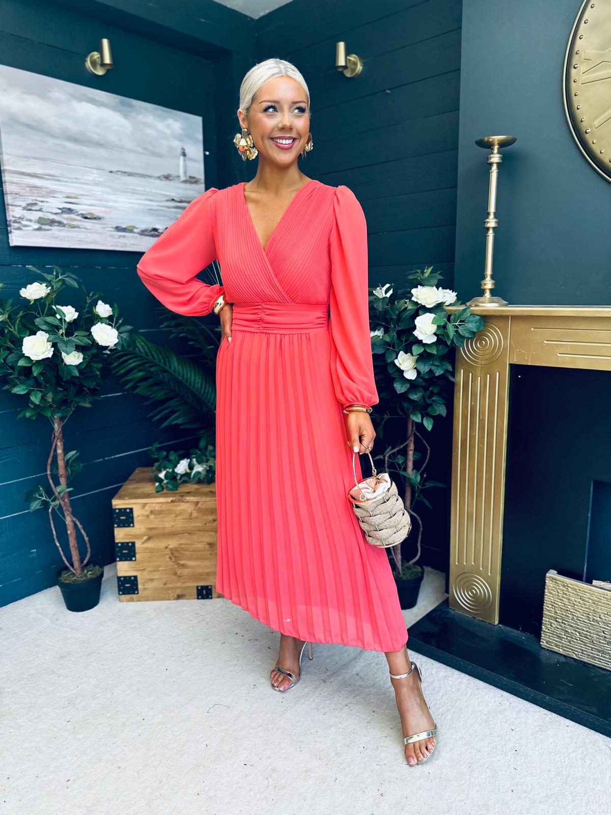 Blaire Banded Midi Dress Coral