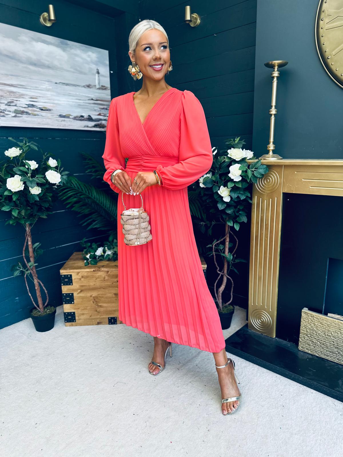 Blaire Banded Midi Dress Coral