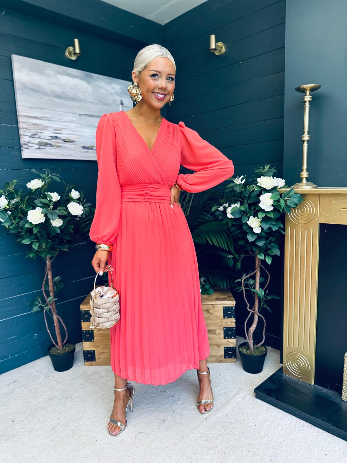 Blaire Banded Midi Dress Coral