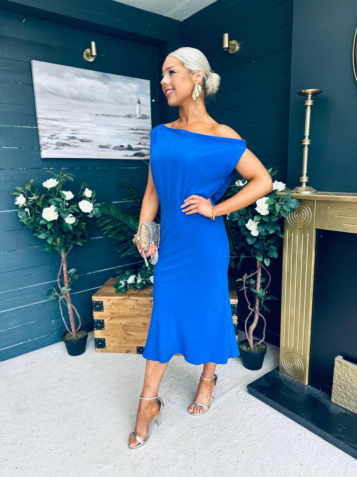 Ella One Shoulder Midi Dress Cobalt