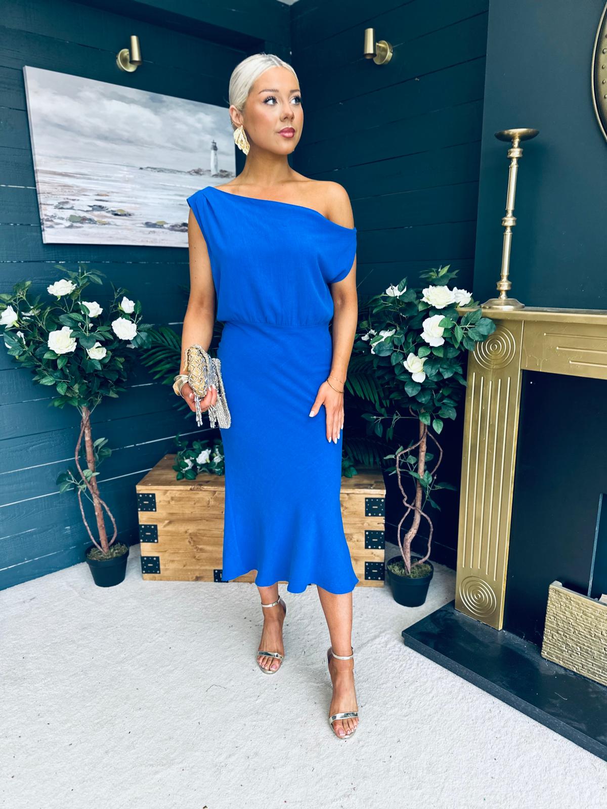 Ella One Shoulder Midi Dress Cobalt