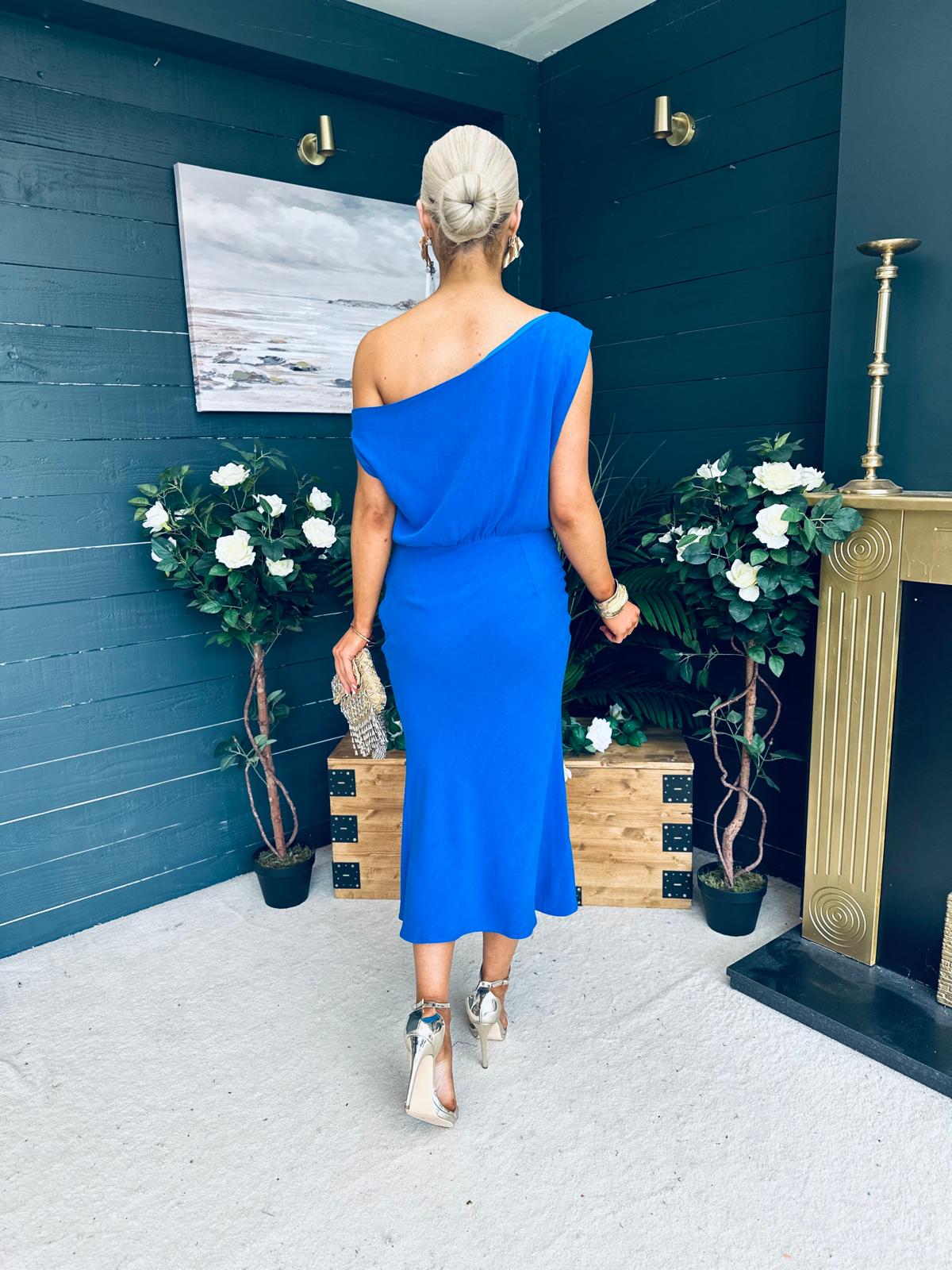 Ella One Shoulder Midi Dress Cobalt