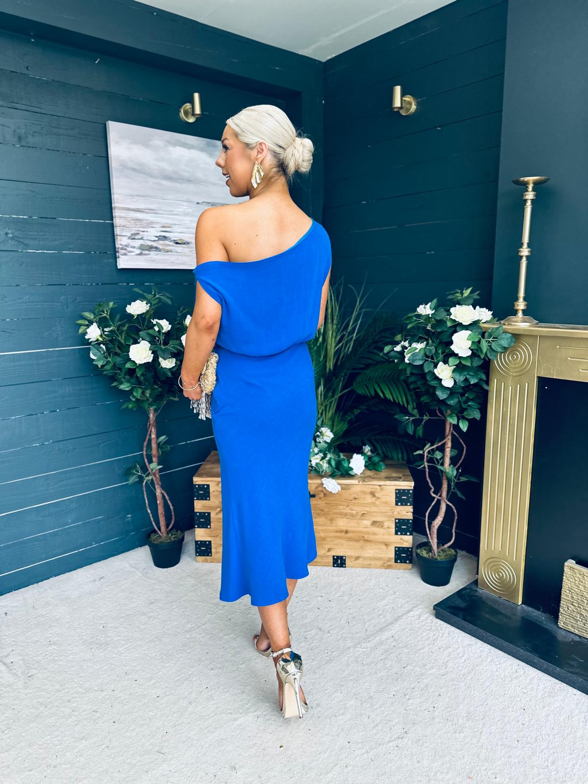 Ella One Shoulder Midi Dress Cobalt