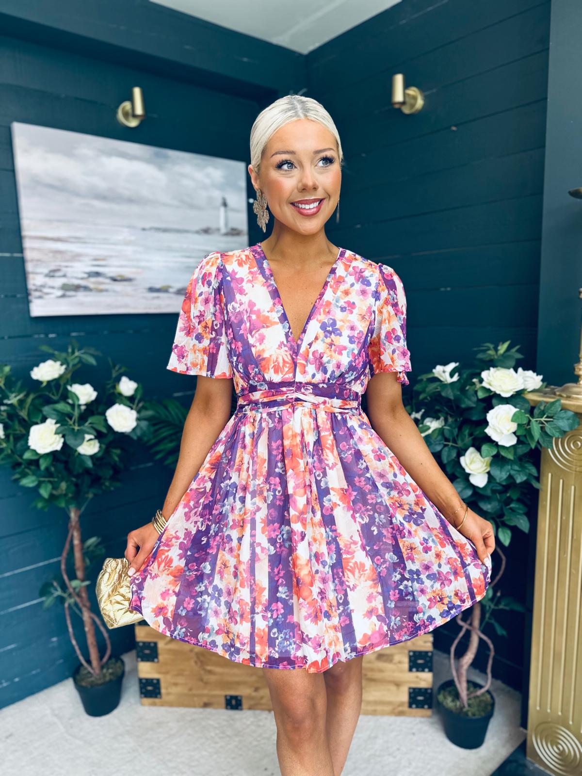 Daria Banded Mini Dress Purple