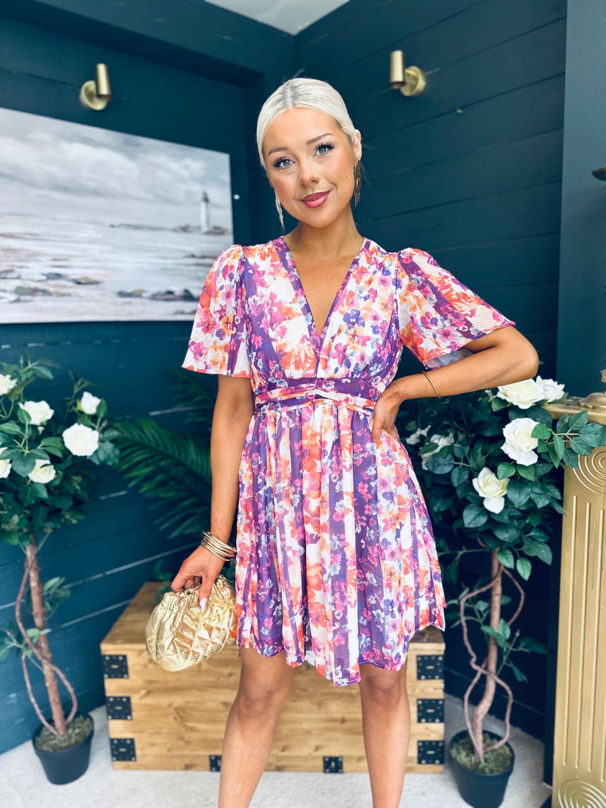 Daria Banded Mini Dress Purple