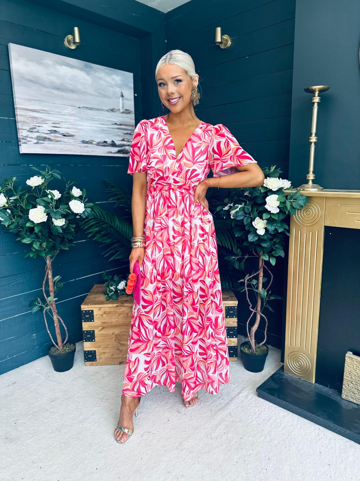 Deirdre Banded Midi Dress Pink