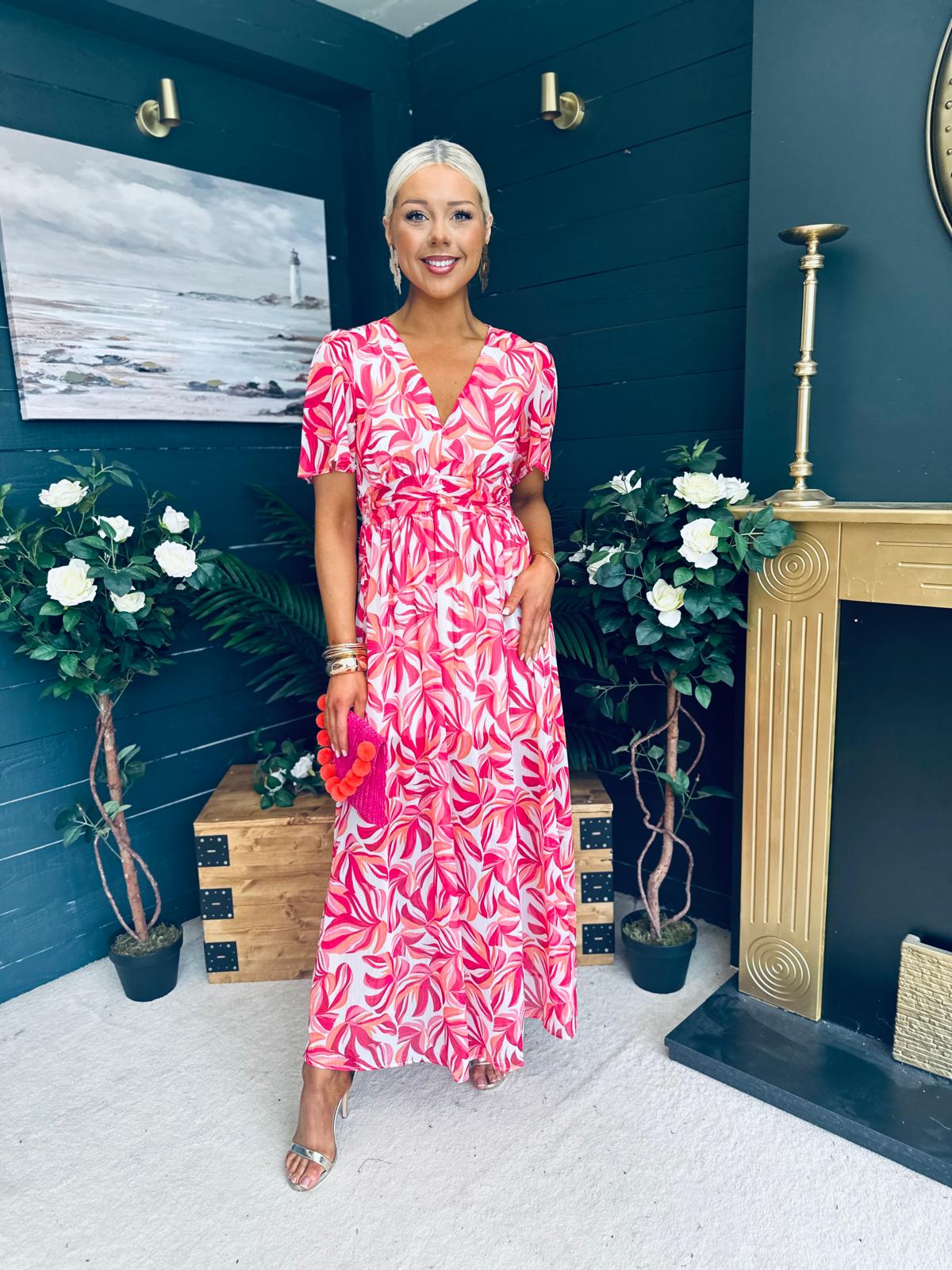 Deirdre Banded Midi Dress Pink