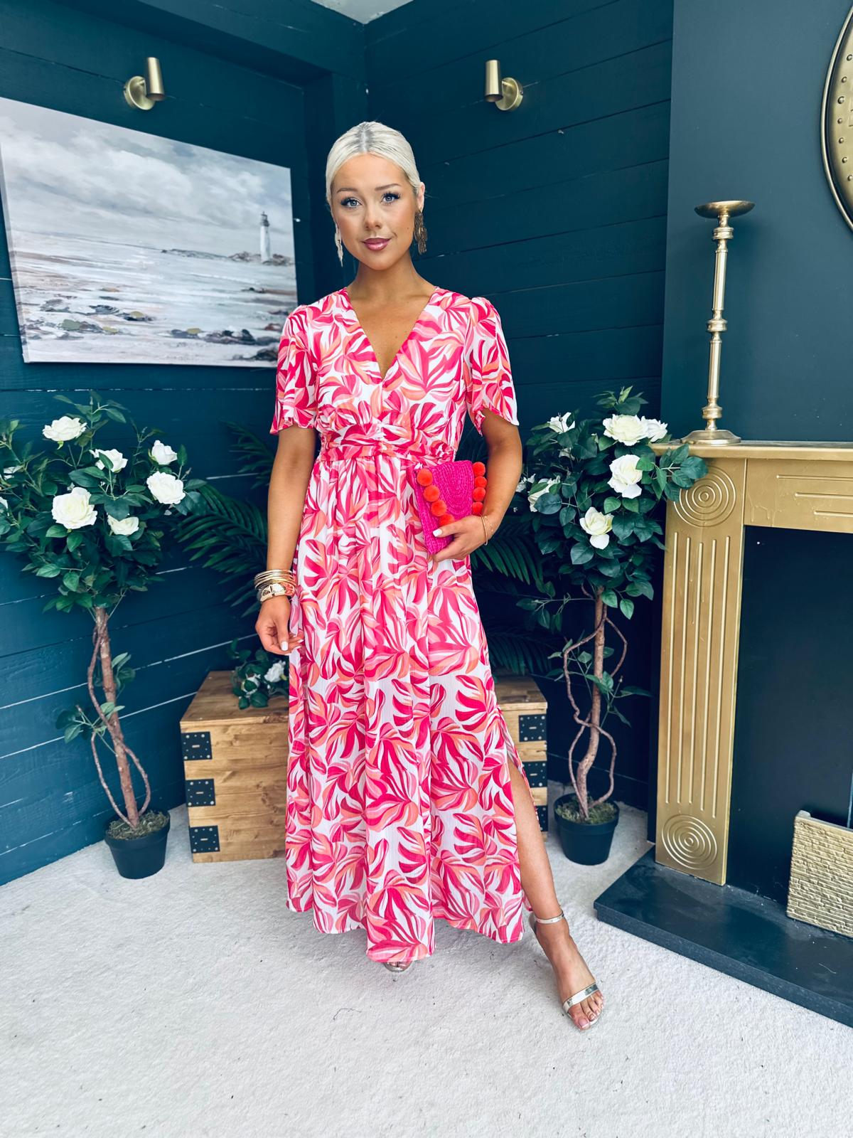 Deirdre Banded Midi Dress Pink