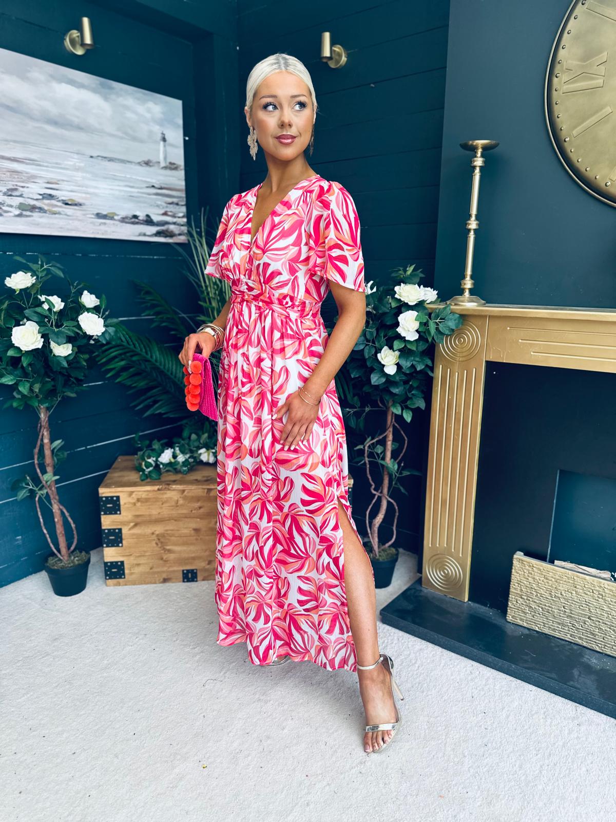 Deirdre Banded Midi Dress Pink