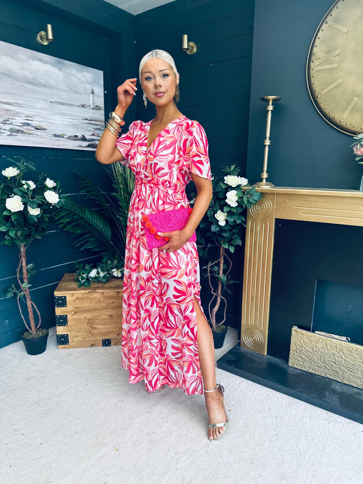 Deirdre Banded Midi Dress Pink