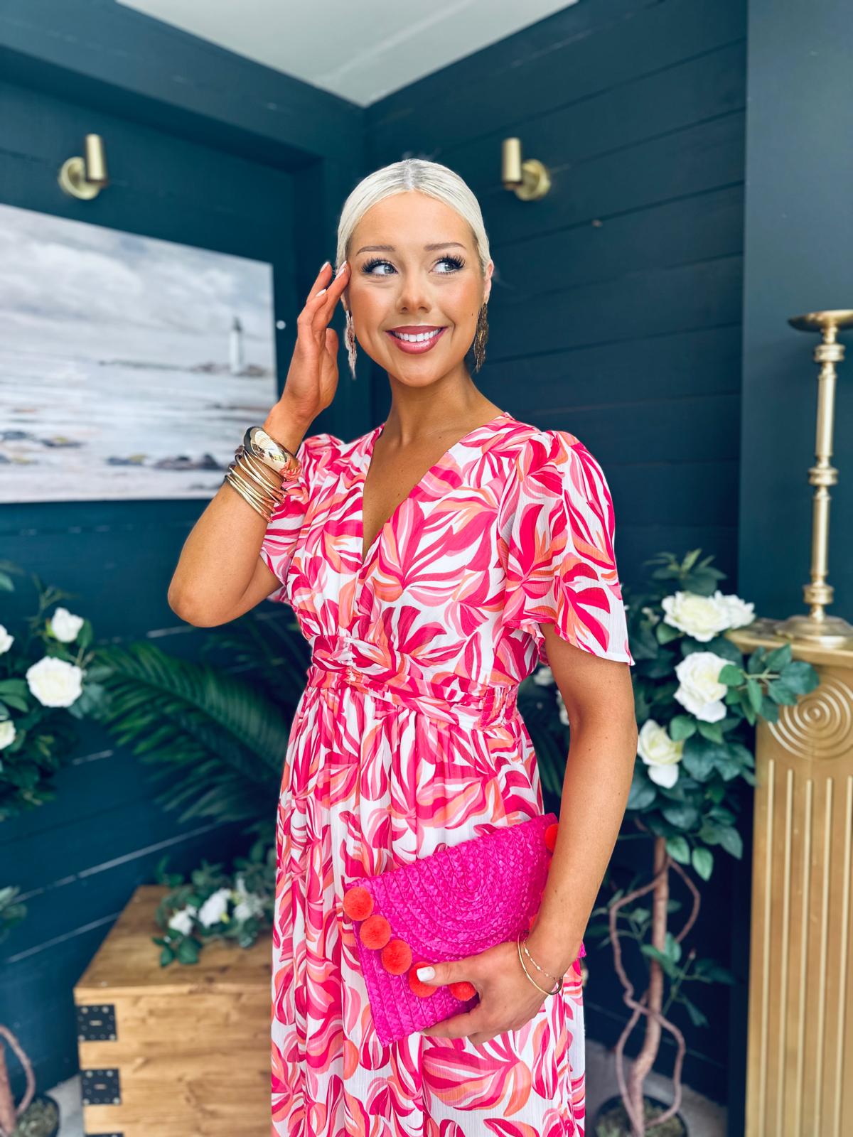 Deirdre Banded Midi Dress Pink
