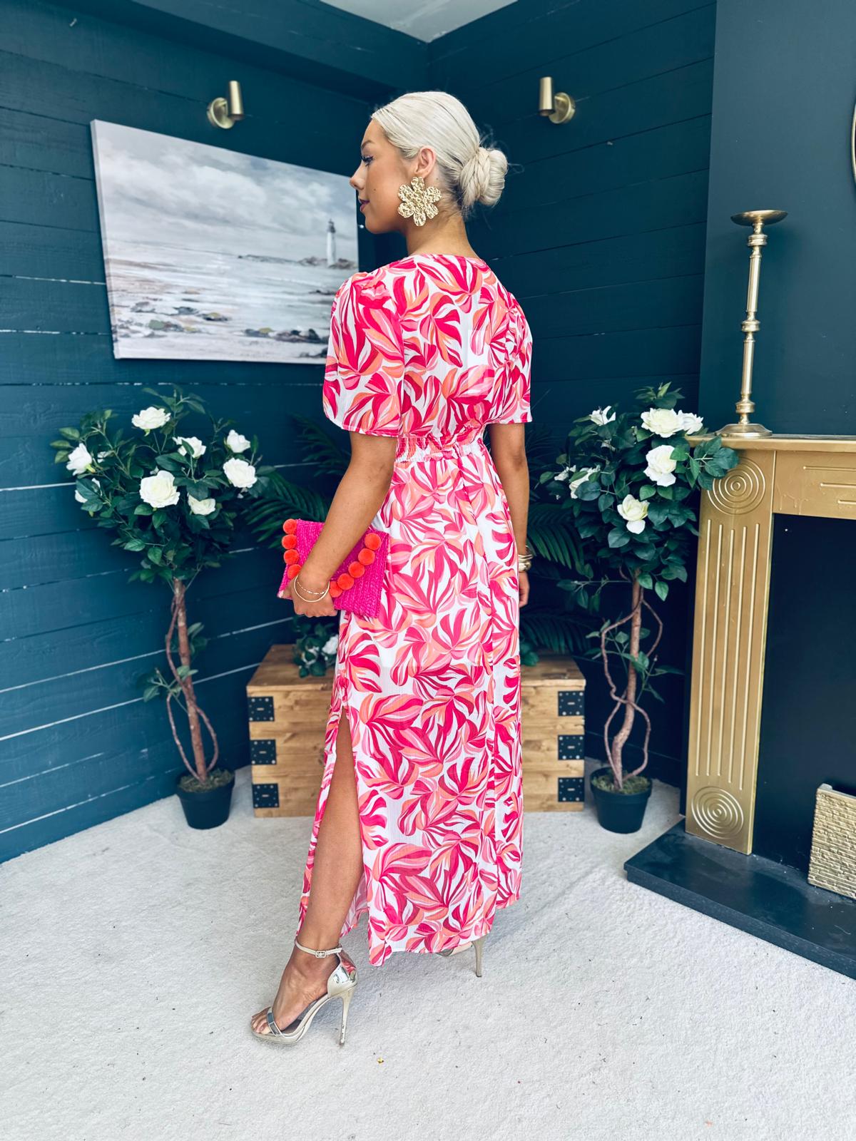 Deirdre Banded Midi Dress Pink