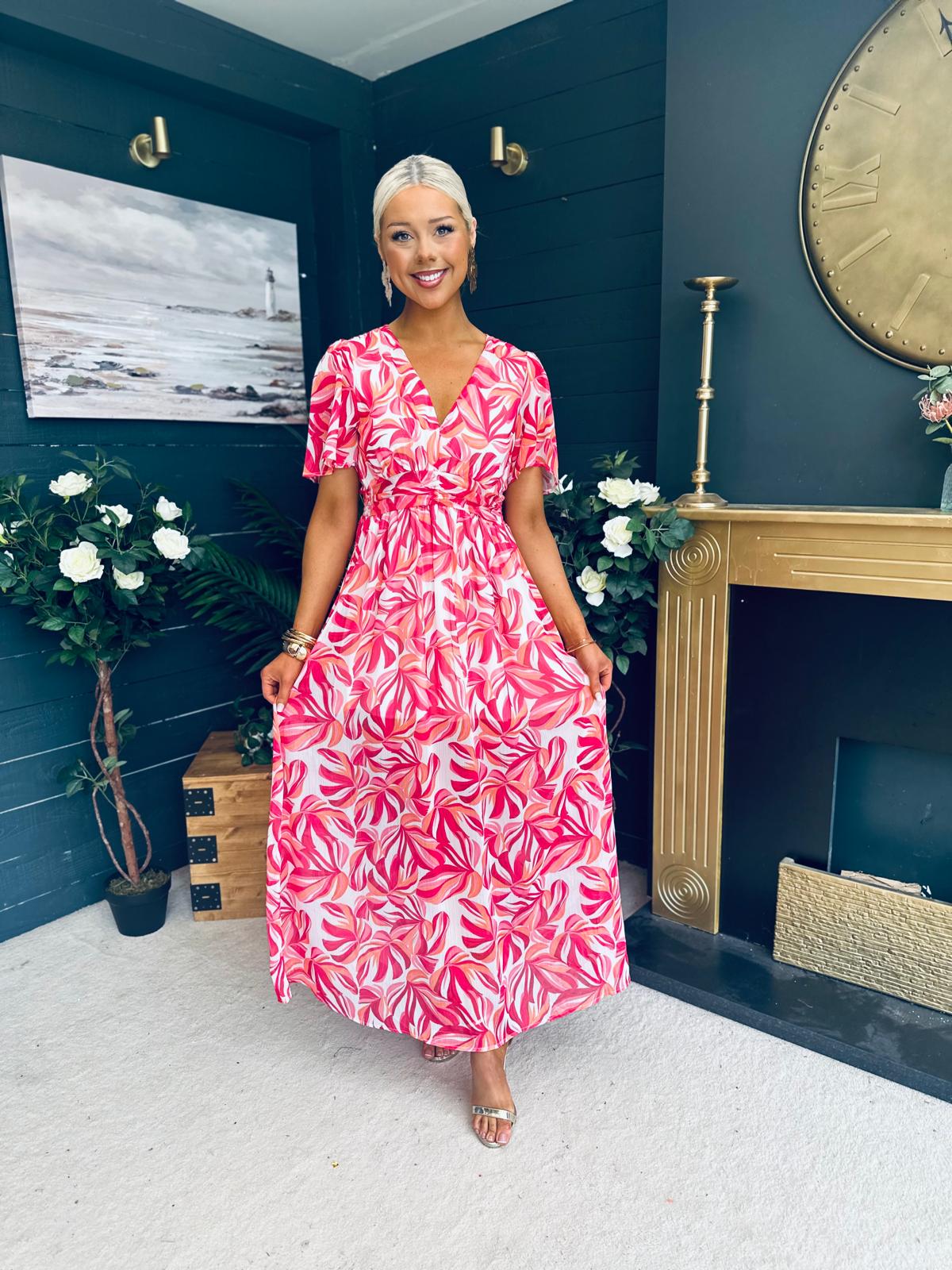 Deirdre Banded Midi Dress Pink