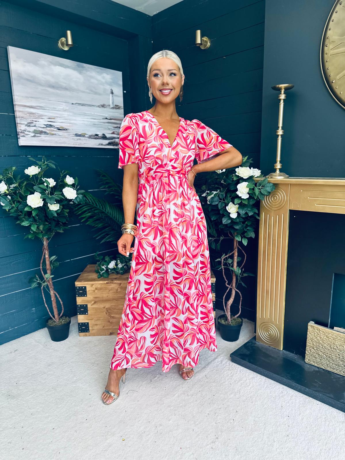 Deirdre Banded Midi Dress Pink