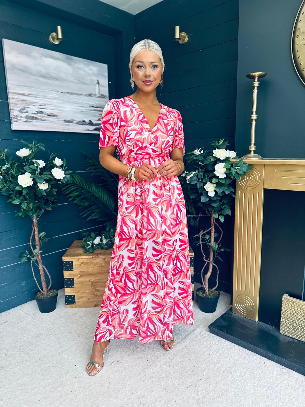 Deirdre Banded Midi Dress Pink