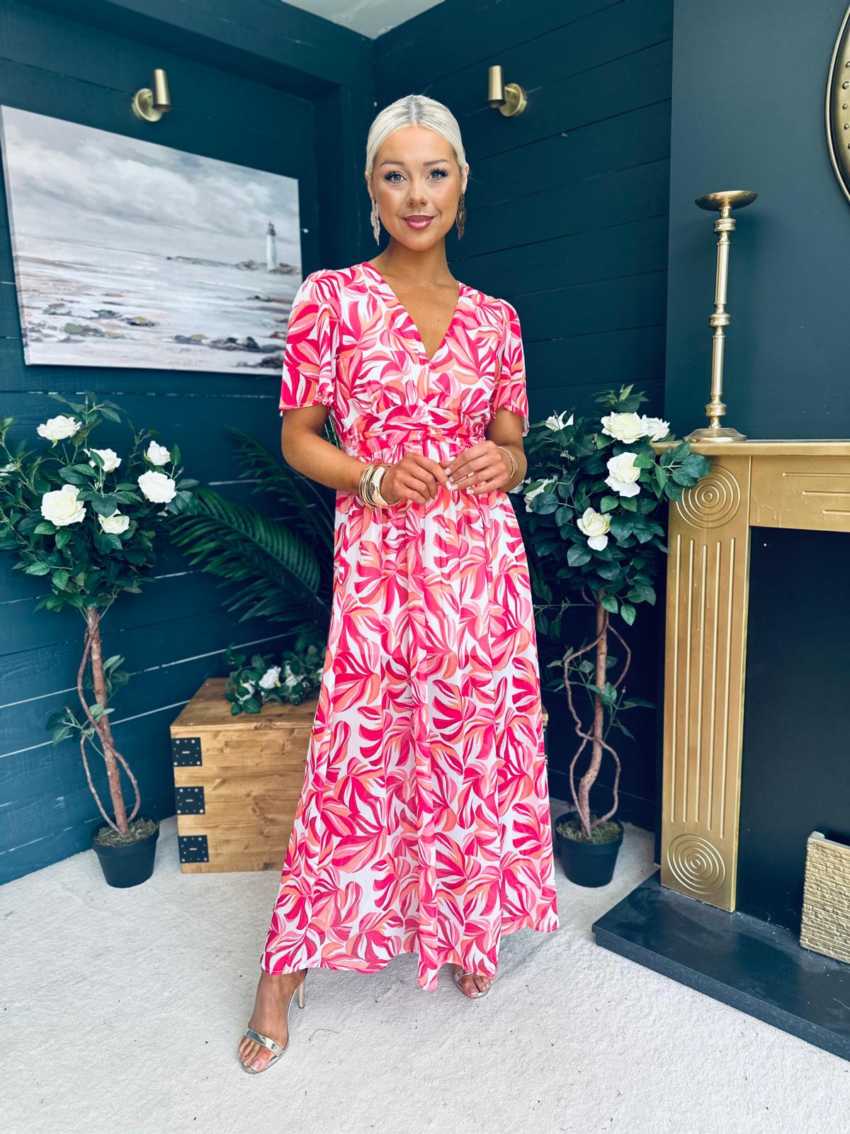 Deirdre Banded Midi Dress Pink